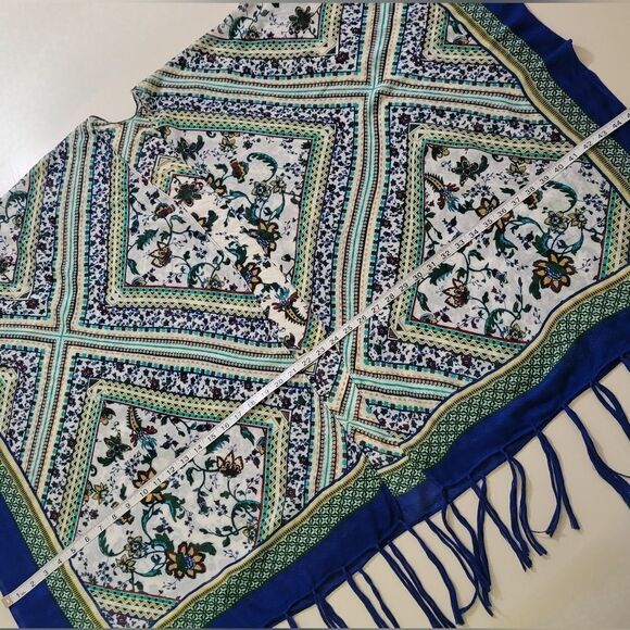 Open Front Bohemian Aztec Diamond Print Tassel Kimono Beach Cover-up Cardigan - Picture 7 of 11